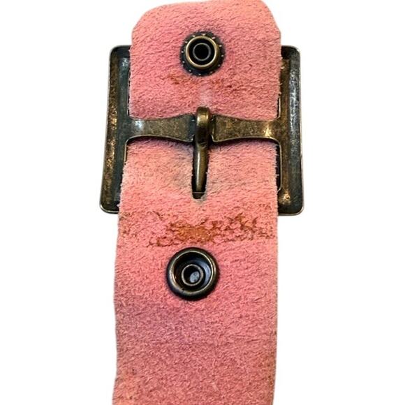 Vintage Pink Studded Leather Belt Rhinestones Gold Studs Glam Y2K Boho M/L - Picture 7 of 9